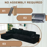 133" Cloud Sectional Couch with L-Shape Chaise,Modern Minimalist Upholstered Couches with Deep Seat,Corduroy Boneless Couches for Living Room Bedroom,No Assembly Required (Black,Left Facing Chaise) soothroom