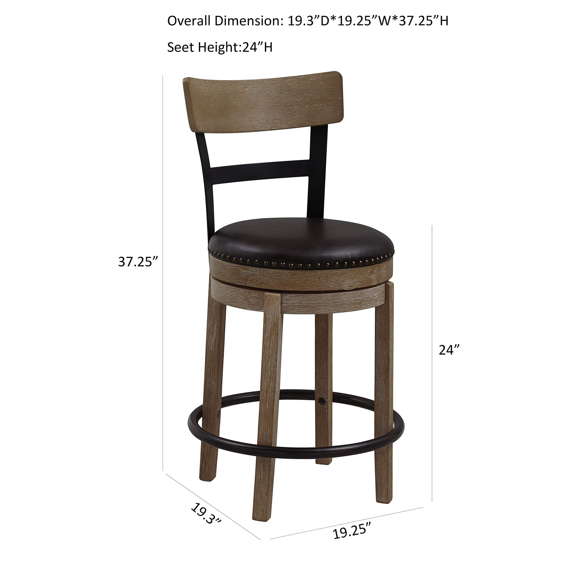 Ball & Cast Swivel Counter Height Barstool 24 Inch Seat Height Light Brown Set of 1, Brown Seat - WoodArtSupply