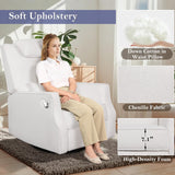DIFYHOMEY Nursery Swivel Glider Recliner Chair Chenille Upholstered Accent Glider Rocker Recliner with Headrest and Lumbar Support Pillow for Nursery Living Room Bedroom (White) DIFYHOMEY