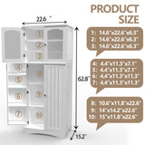 CATMIX Kitchen Pantry Cabinet, Tall Food Pantry Storage Cabinet with Glass Doors and Adjustable Shelves, Freestanding Cabinet for Kitchen, Living Room, Dining Room, White CATMIX