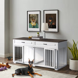 BTLCKVIN Large White Dog Crate with Removable Irons, XXL Size, Indestructible, Two Rooms Design, 72.4" x 22.4" x 34.1" BTLCKVIN