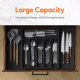 Lifewit Silverware Drawer Organizer, Expandable Utensil Tray for Kitchen, BPA Free Flatware and Cutlery Holder, Adjustable Plastic Storage for Spoons Forks Knives, Large, Black Lifewit