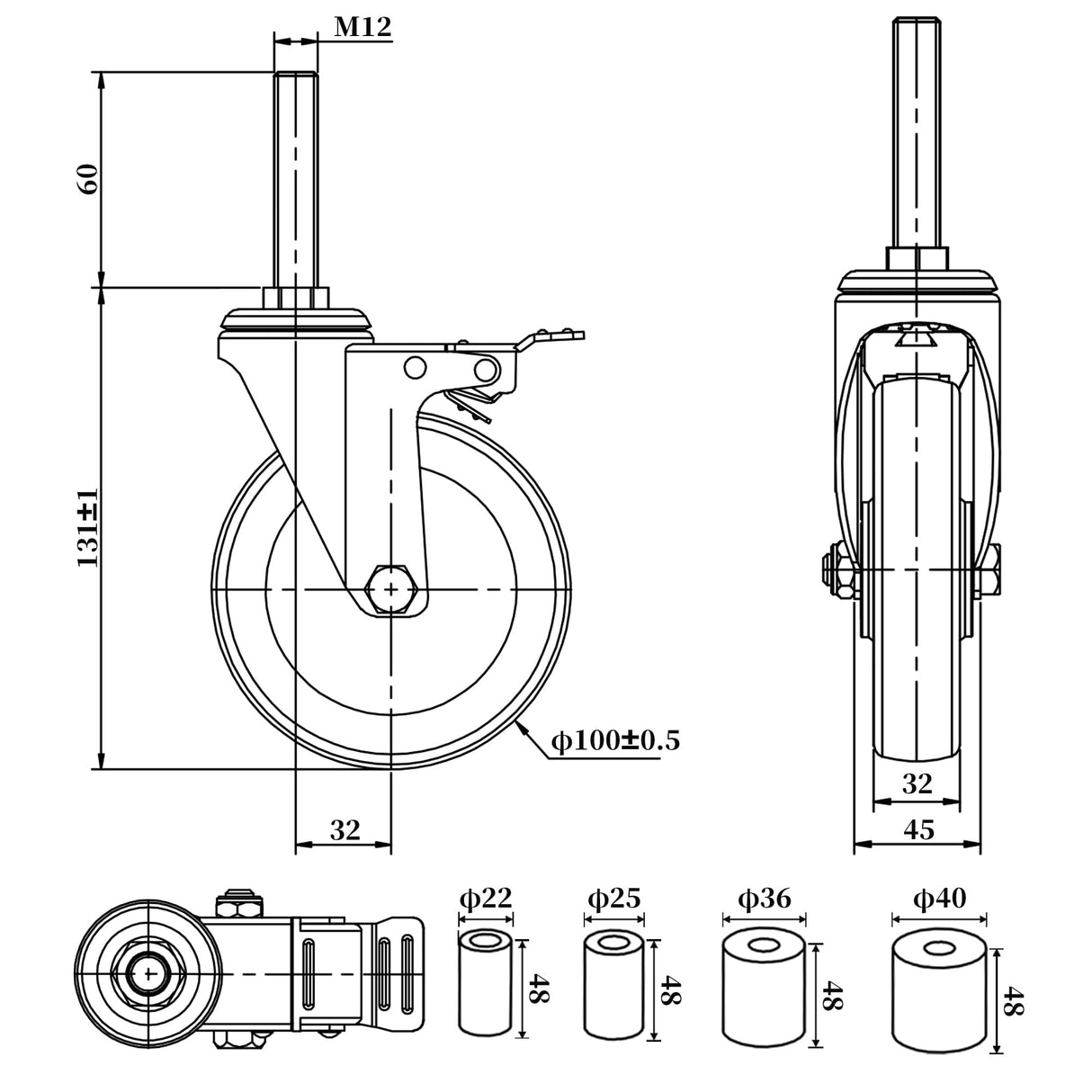 Finnhomy 4 Inch Prep Table Caster Wheels Set of 4 Heavy duty Expanding Stem Casters Fit 7/8", 1", 1-1/2" and 1-5/8" Tube Leg with Brake for Stainless Steel Furniture Legs, Worktable, Kitchen workbench Finnhomy