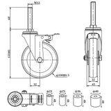 Finnhomy 4 Inch Prep Table Caster Wheels Set of 4 Heavy duty Expanding Stem Casters Fit 7/8", 1", 1-1/2" and 1-5/8" Tube Leg with Brake for Stainless Steel Furniture Legs, Worktable, Kitchen workbench Finnhomy