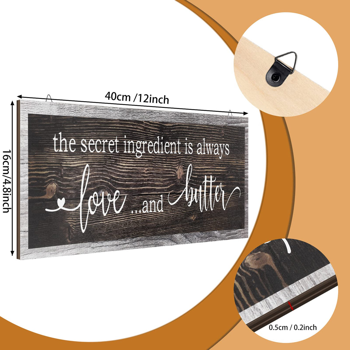 Jetec The Secret Ingredient Is Always Love and Butter Sign Funny Wood Kitchen Sign Funny Farmhouse Wall Decor Rustic Kitchen Wall Decoration, 15.7 x 4.7 Inch(Brown) Jetec