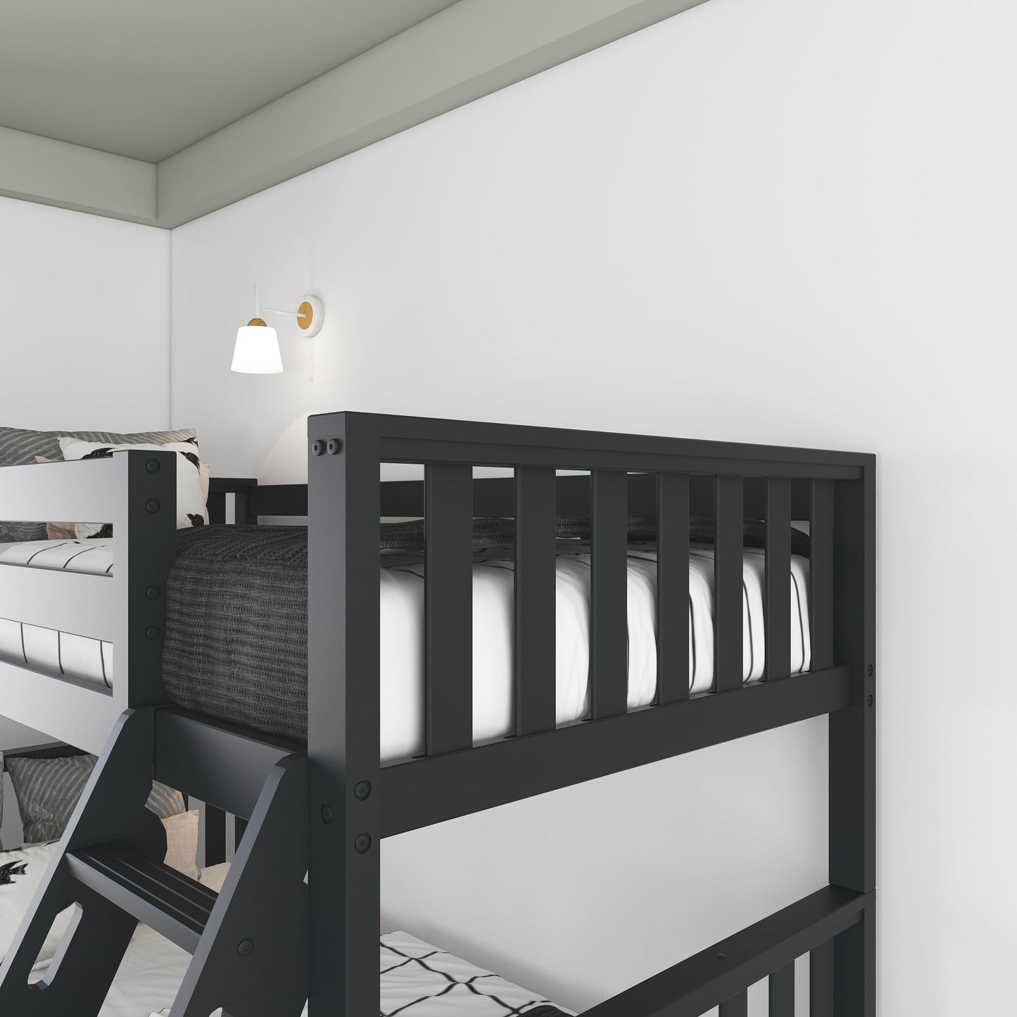 Max & Lily Scandinavian Twin Over Full Bunk Bed in Black – Durable Solid Wood Design for Kids - WoodArtSupply