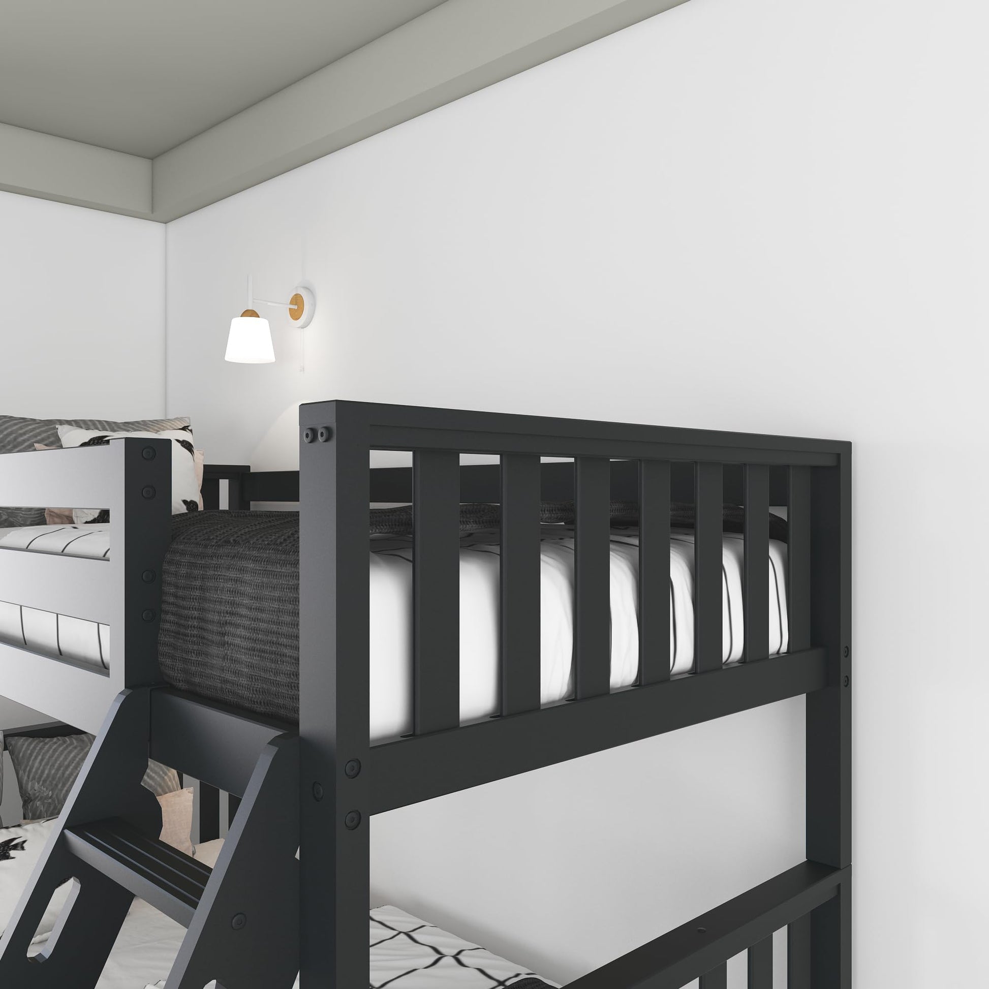 Max & Lily Scandinavian Twin Over Full Bunk Bed in Black – Durable Solid Wood Design for Kids - WoodArtSupply