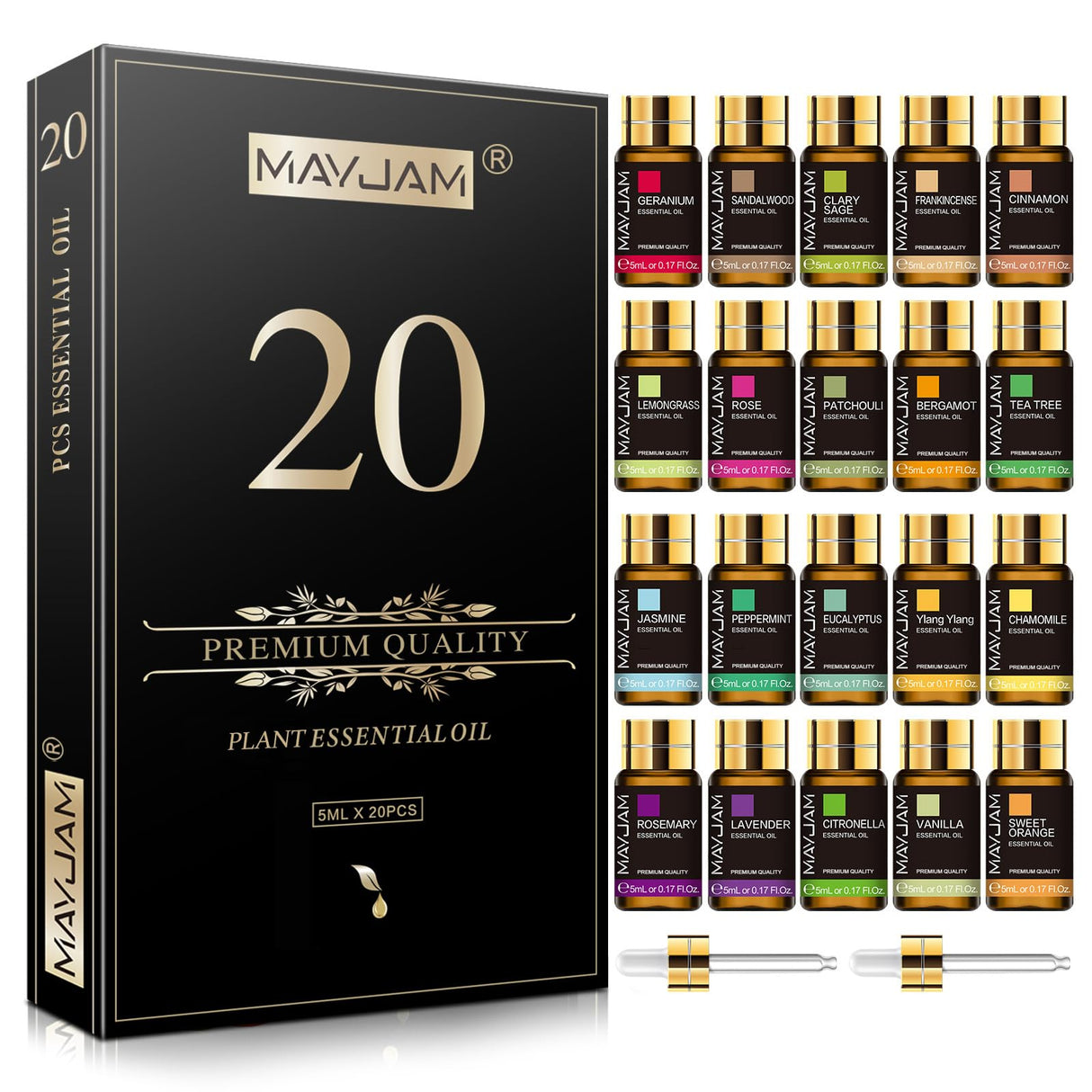 MAYJAM Tea Tree 20 Pcs Pure Essential Oil Gift Set, for Diffuser, Humidifiers, Skin Care, Massage, Fragrance Oil Scent for DIY Candle and Soap Making, Gift for Friend (5ML) MAYJAM