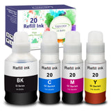 Topcolor Compatible Dye Ink Replacement for Canon GI-20 GI20 Ink Bottles Refills Kit for Canon G6020 G7020 G5020 MegaTank Printers, 170mL Black Ink Refill, 70mL Cyan Magenta Yellow, 4 Packs Topcolor