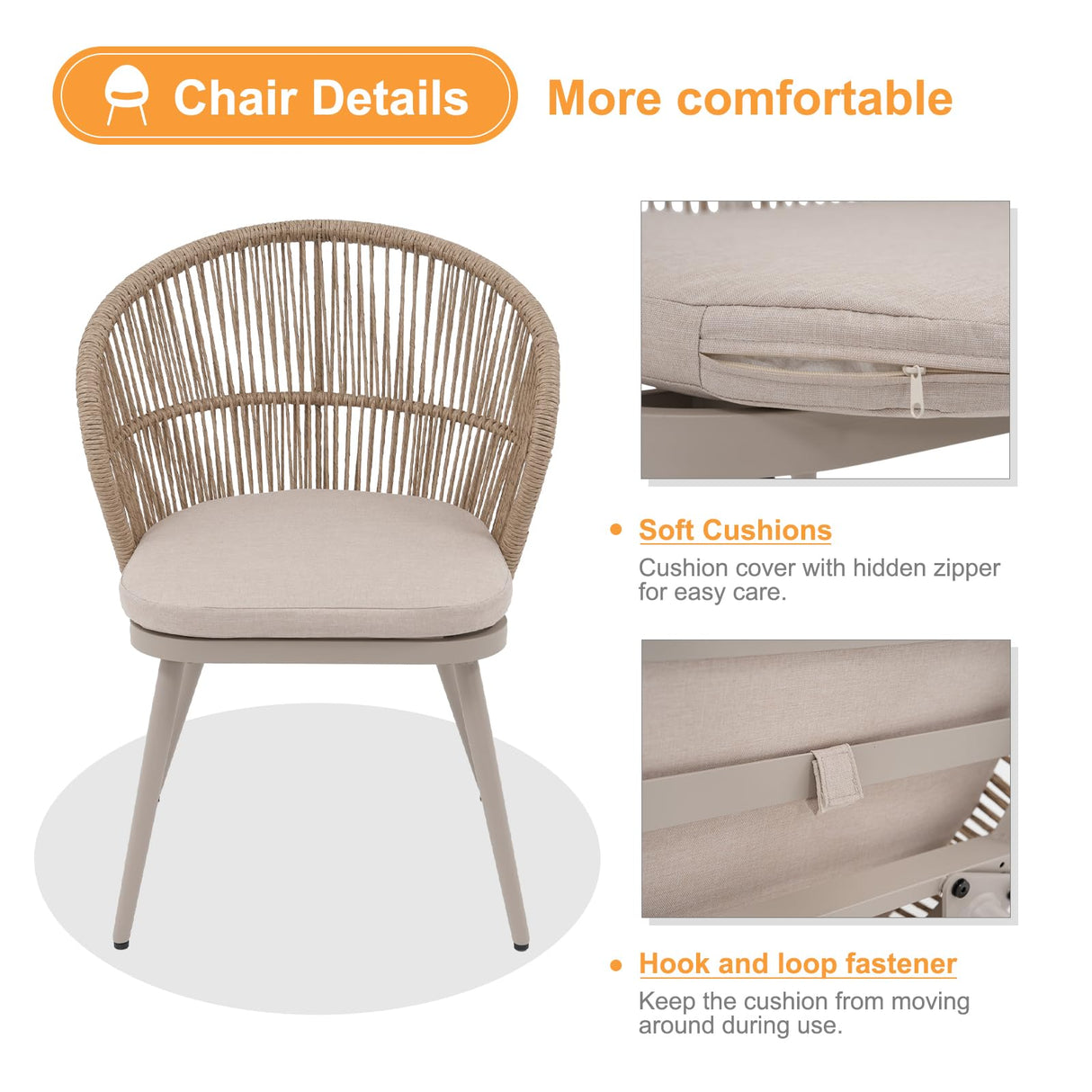 OC Orange-Casual Outdoor Chairs, Patio Dining Chair Set, Woven Rattan Conversation Set, Wicker Chairs with Soft Cushions for Bar, Balcony, Backyard (Beige, 6 Pieces) OC Orange-Casual