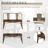 YOLENY Dining Bench, Entryway Bench with Back, Farmhouse Metal Dining Bench, Industrial Mid-Century 3 Person Rustic Spindle Bench, with Wood Seat, Removable Backrest, 42in, Bronze YOLENY