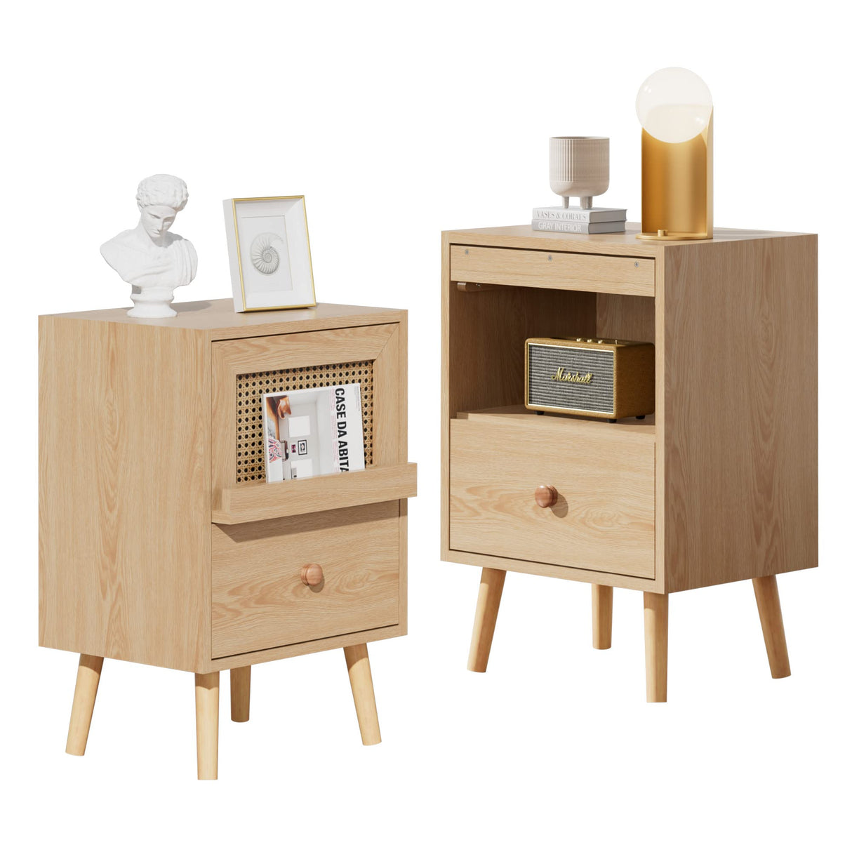 Anbuy 9 Drawer Dresser and Night stand Sets for Bedroom, One Drawer Nightstands Set of 2 & 9 Drawer Dresser Combo 3 Pieces (Natural) Anbuy