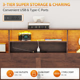 Farmhouse Queen Bed Frame with Bookcase Storage Headboard, Charging Station and LED Lights, Wood Bed Frame Queen Size with Sliding Barn Door Storage, Noiseless, No Box Spring Needed, Reddish Brown Dolonm