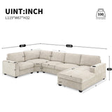 Merax 119" U Shaped Sectional Sofa, 6 Seat Chenille Corner Couch Set with Oversized Chaise Lounge, Comfy with Cup Holders for Living Room, Apartment, Beige Merax
