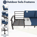 Kurapika Patio Furniture Set 8-Piece Aluminum Sectional Sofa with Armrest, Modern Outdoor Conversation Set, Metal Corner Sofa with Ottoman, Navy Blue Kurapika
