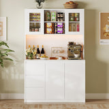 EcoSummer 71" Pantry Cabinet with LED Lights & Charging Station, Kitchen Storage Hutch with Adjustable Glass Door Shelves, Microwave Stand, Modern Cabinet for Home, Dining Room, or Compact Kitchen EcoSummer