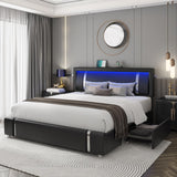 Keyluv Modern Black Queen Bed Frame with RGB LED Headboard, 2 Storage Drawers, and USB Ports Keyluv