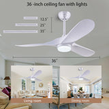 QUTWOB 36" Ceiling Fans with Light and Remote Controll, Reversible DC Motor Indoor/Outdoor 3 Blade Modern Ceiling Fan for Kids Room, Bedroom and Living Room (White) QUTWOB
