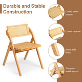 Karl home Wooden Rattan Folding Chairs 2 Pack, Portable Folding Chairs for Indoor, Ideal for Kitchen Dining Room, Office Wedding, Party, Picnic, Natural Karl home