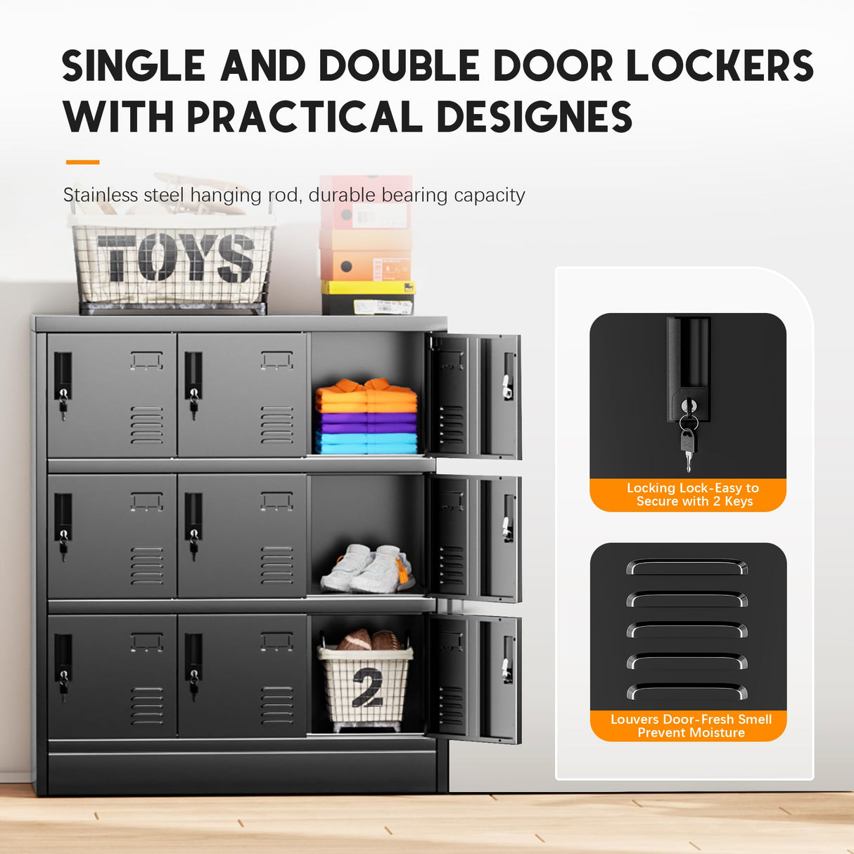 INTERGREAT 9 Door Storage Locker for Employee, Metal Locker for Office, Gym, Shool,Lockable Black Steel Locker with Lock and Card Slot for Home,Garage INTERGREAT