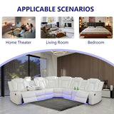 Anthato Power Recliner Sectional Sofa Set with LED, Modern L-Shaped Reclining Sofa, Leather Reclining Corner Couch with Cup Holders/Storage/USB Charging Ports for Living Room/Home Theater, Cream White Anthato