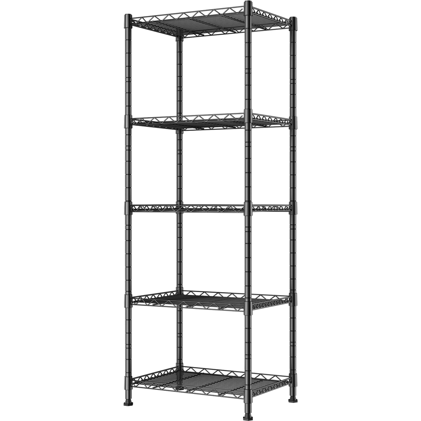 REGILLER 5-Wire Shelving Metal Storage Rack Adjustable Shelves, Standing Storage Shelf Units for Laundry Bathroom Kitchen Pantry Closet(Black, 16.6L x 11.8W x 53.5H)