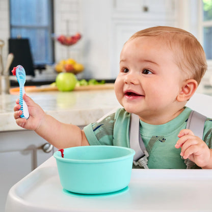 Munchkin® Gentle Dip™ Baby Spoons for Self Feeding and Baby Led Weaning, 3 Pack, Blue/Green