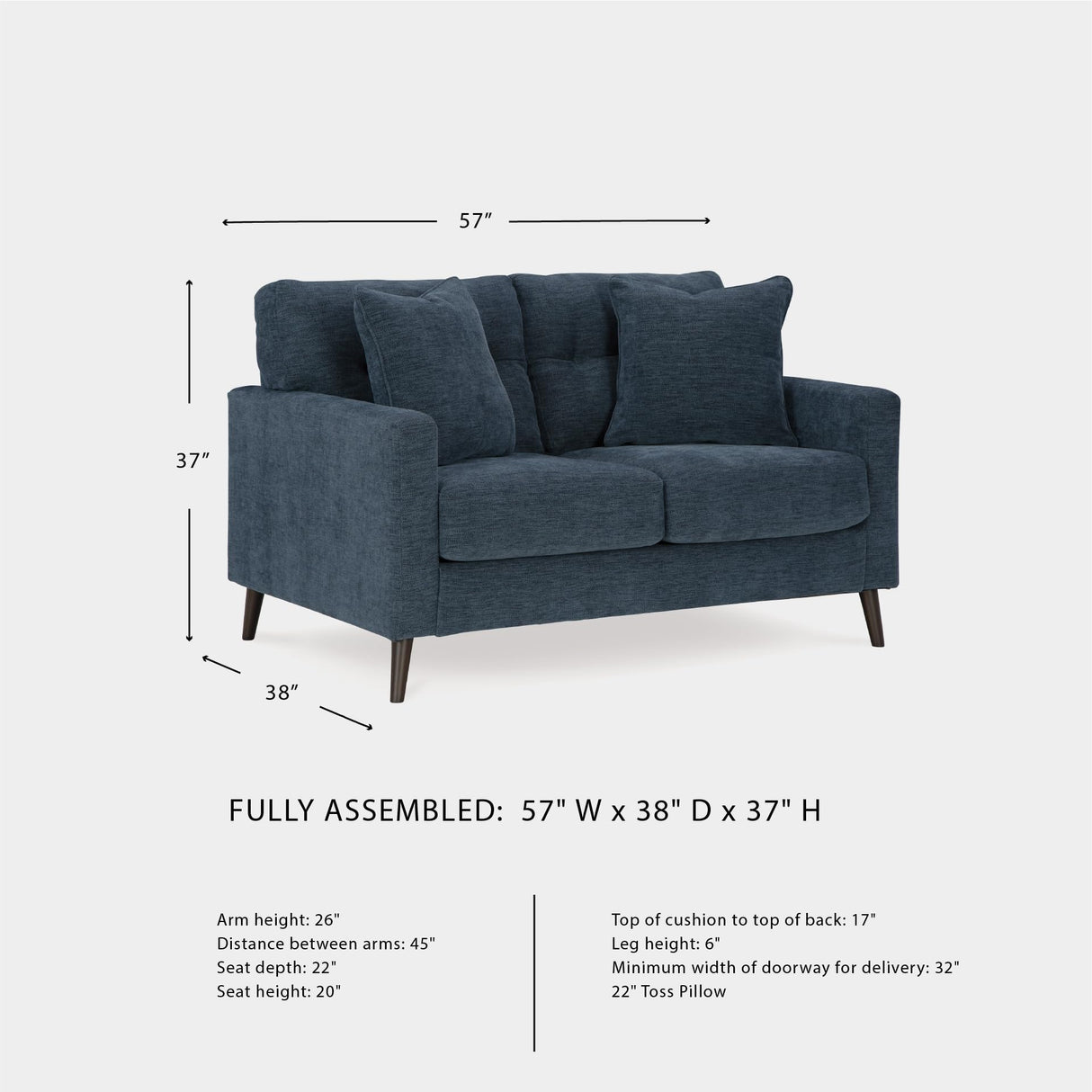 Signature Design by Ashley Bixler Classic Tufted Loveseat with Removable Cushions, Blue Signature Design by Ashley