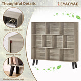 LEYAOYAO 10 Cube Bookshelf,3 Tier Modern Wide Bookcase with Legs,Mid-Century Wood Bookshelves Storage，Retro Grey Large Book Case,Freestanding Organizer Display Shelf for Bedroom,Living Room,Office LEYAOYAO