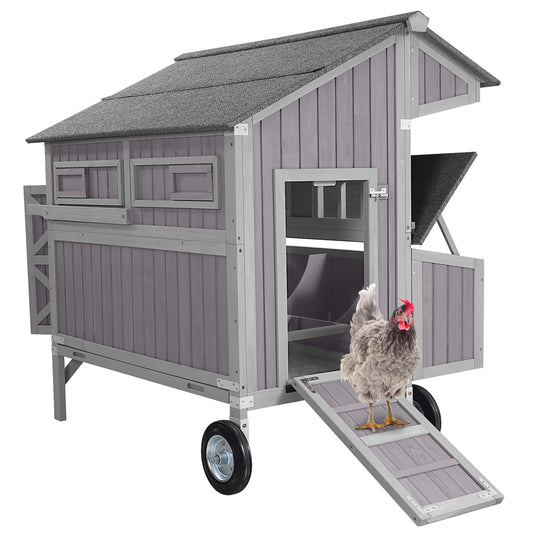 Aivituvin Chicken Coop Upgrade Durable Outdoor Chicken House with Large Wheels, Nesting Box, Leakproof Pull-on Tray and UV-Resistant Roof Panel