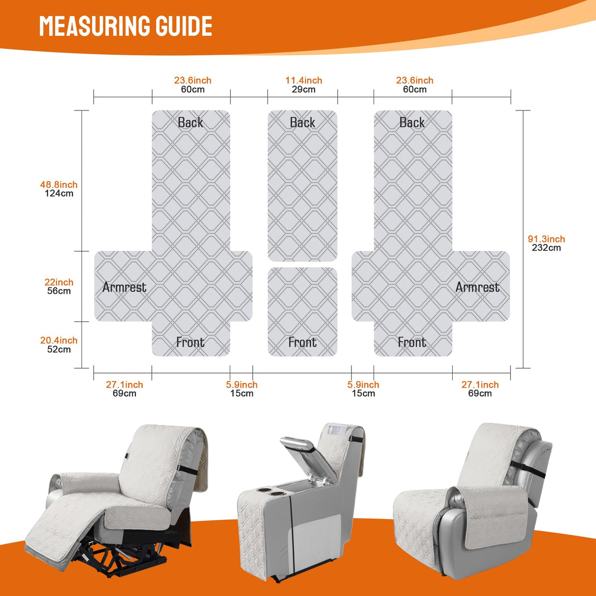 VANSOFY Loveseat Recliner Cover with Console 100% Waterproof Sofa Slipcovers Non-Slip Reclining Couch Cover Split Sofa Covers Furniture Protector for Pets, Dogs(Off White) VANSOFY