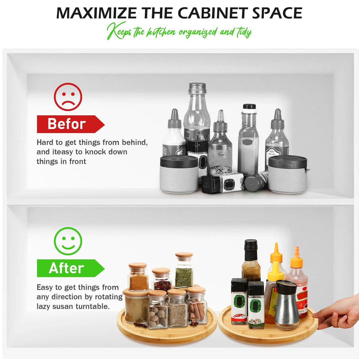 Mumufy 6 Pcs Lazy Susan Turntable Organizer Round Lazy Susan Turntable Tray for Kitchen Counter Pantry Table Organization Cabinet Bathroom(Bamboo,10 Inch) Mumufy