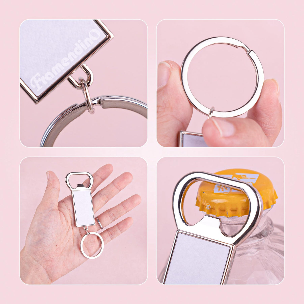 Framendino, 10 Pack Sublimation Blanks Bottle Opener Metal Keychains Blank Key Rings for Sublimation Photo Framendino