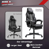 BOSSIN Gaming Chair with Massage, Ergonomic Heavy Duty Design with Footrest and Lumbar Support, Large Size Cushion High Back Office Chair, Big and Tall Gaming Computer Chair for Kids BOSSIN