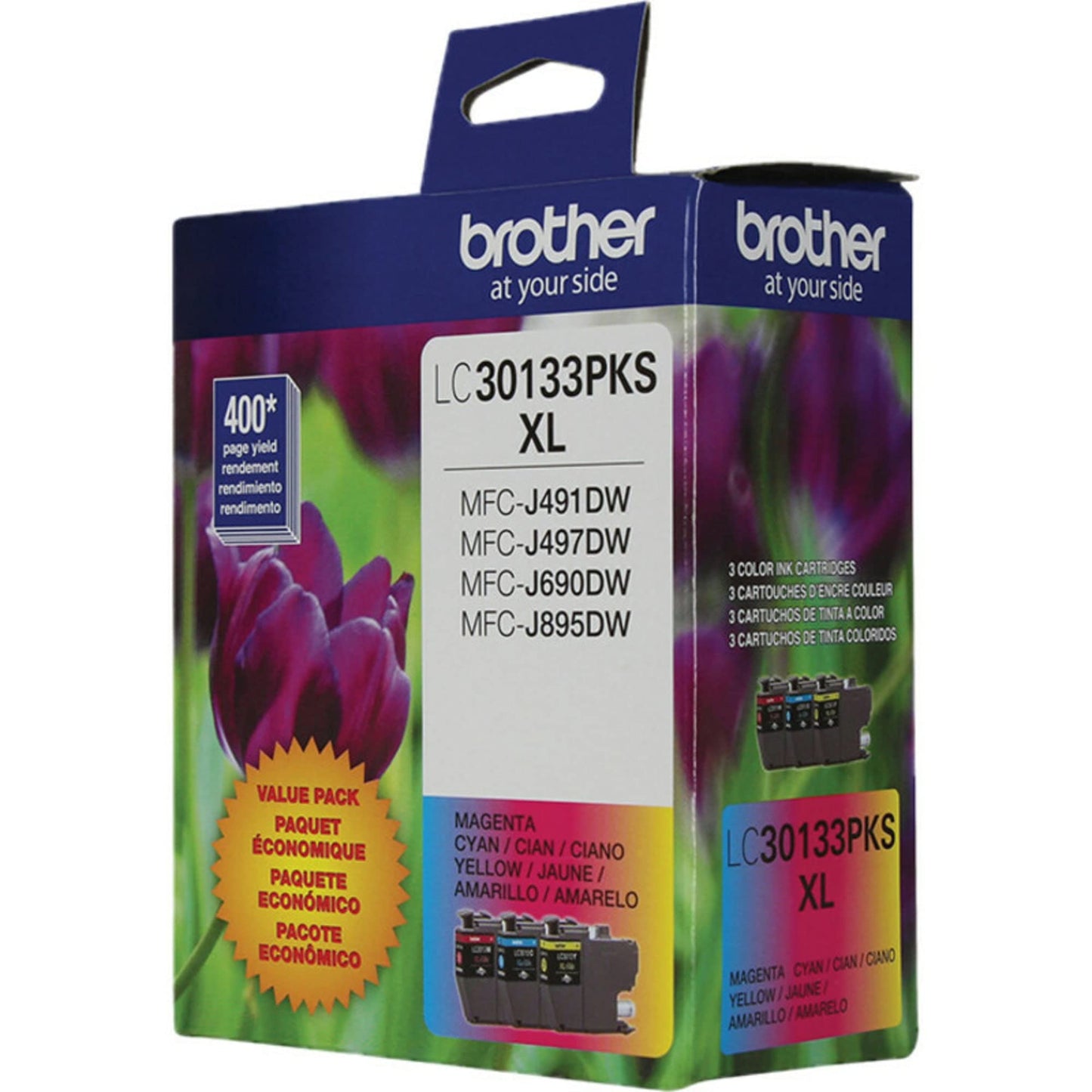 Brother Printer Genuine LC30133PKS 3 Count(Pack of 1) High Yield Color Ink Cartridges, Page Yield Up to 400 Pages/Cartridge, Includes Cyan, Magenta and Yellow, LC3013