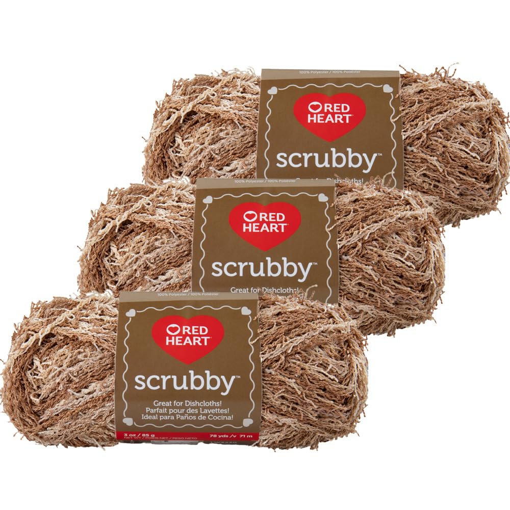 Red Heart 3 Pack Scrubby Yarn – Polyester Specialty Yarn – Almond Craft County