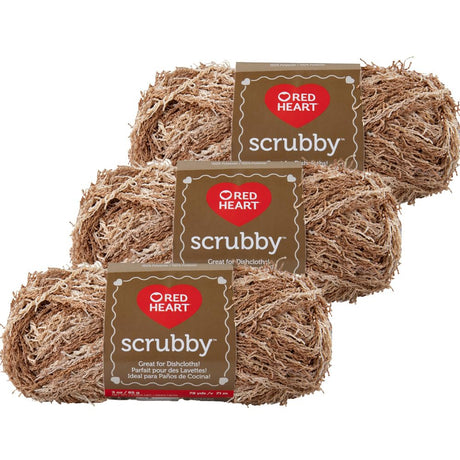 Red Heart 3 Pack Scrubby Yarn – Polyester Specialty Yarn – Almond Craft County