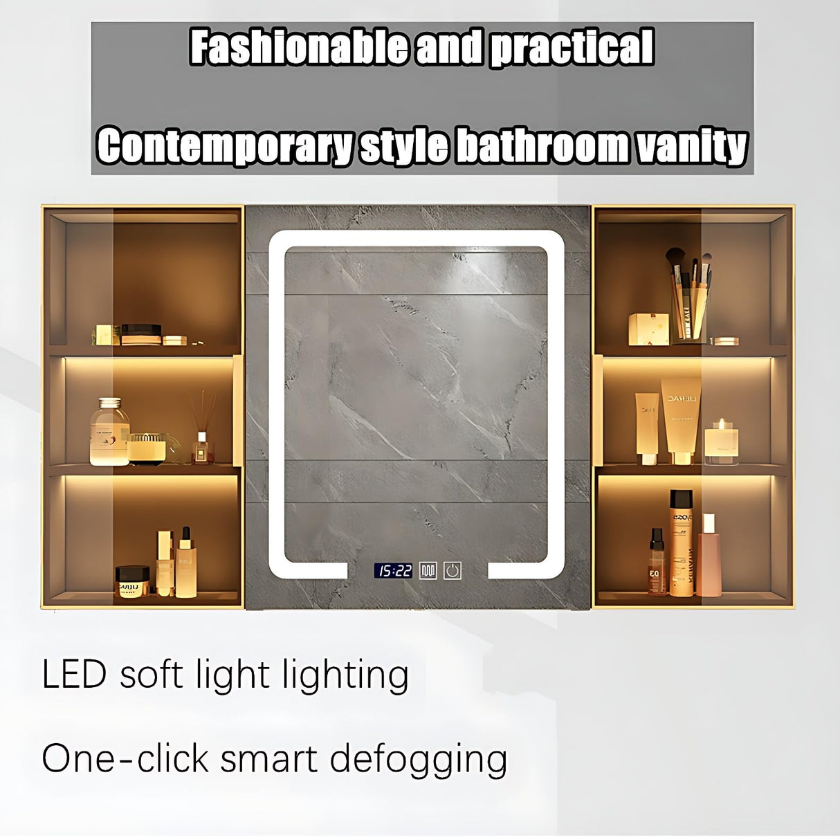 ZGNBSD Double Bathroom Vanity with Sink - Floating Bathroom Vanity Contains Smart Defog Mirror Cabinet, Solid Wood Bathroom Vanity with Drawer, Wall Mounted (Double Sink 60") ZGNBSD