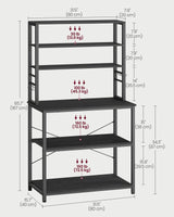 VASAGLE Coffee Bar, 31.5 Inches Baker's Rack for Kitchen with Storage, 6-Tier Kitchen Shelves with 6 Hooks, Microwave Stand, Industrial, Charcoal Gray and Black UKKS019B22 VASAGLE