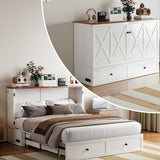 PUREMIND Murphy Bed Full with Mattress - Solid Wood - Hideaway Cabinet Bed Frame with Storage Drawers, USB Charging Ports - Space Saving Chest beds for Guest Room PUREMIND