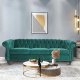 LEVNARY Three-Seat Velvet Sofa, Large Sofa Classic Tufted Chesterfield Settee Modern 3 Seater Couch Furniture Tufted Back for Living Room, Green LEVNARY