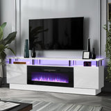 oneinmil Fireplace TV Stand with 36" Electric Fireplace,LED Light Entertainment Center,2 Tier TV Console Stand for TVs Up to 80",Fireplace for The Living Room TV Stand,White oneinmil