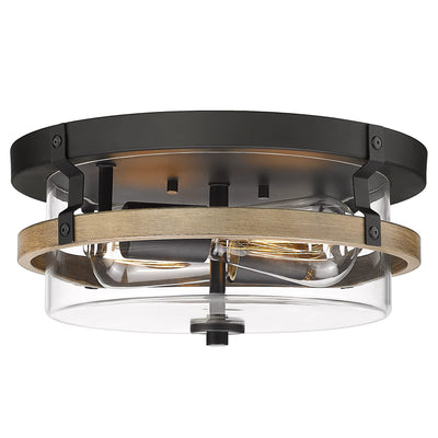 EAPUDUN Farmhouse Ceiling Light, Wooden Flush Mount Ceiling Light Fixtures with Clear Glass Shade, Retro 2-Light Ceiling Lamp for Hallway Entryway Bedroom Kitchen Dining Room FMA1443-FBDT