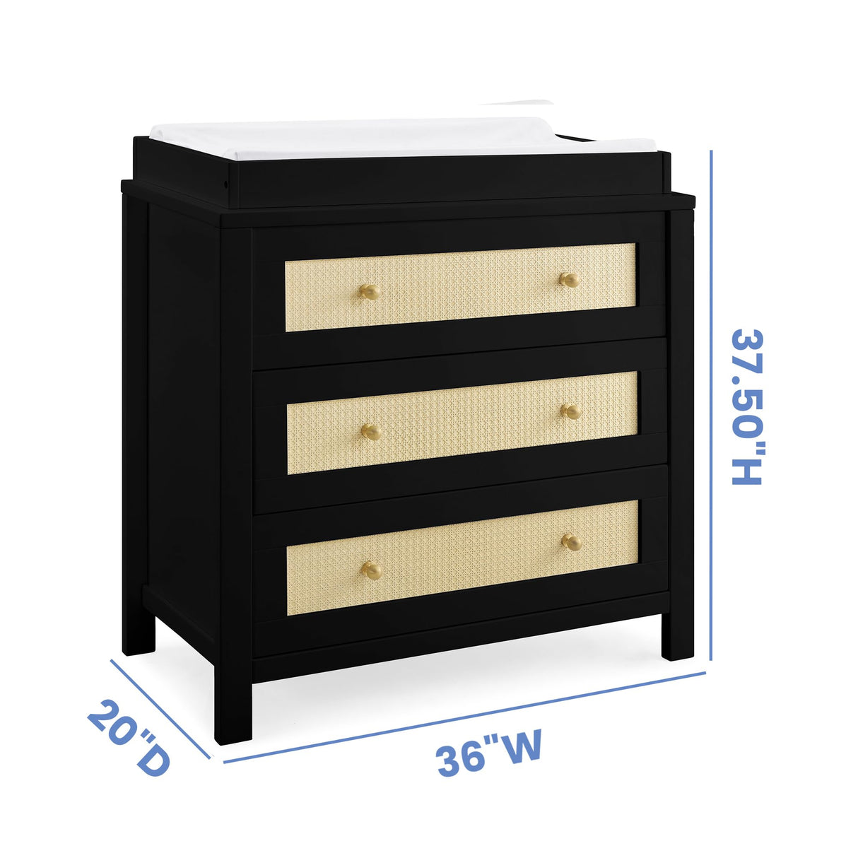 Simmons Kids Theo 3 Drawer Dresser with Changing Top and Interlocking Drawers, Black/Textured Almond Delta Children
