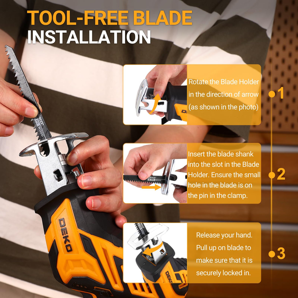 Cordless Reciprocating Saw: DEKOPRO 20Volt Battery Powered Mini Reciprocating Saw, Compact Electric Metal Blades Tool, Power Hand Saws for Wood work, Cut DEKOPRO