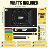 Puzzle Ready Jigsaw Puzzle Mat Roll-Up - 46″ x 29.5″ for 1500 Pieces - Portable Puzzle Board with 4 Sorting Trays, Storage Bag, Foam Roller, 3 Hook & Loop Fastener Straps Puzzle Ready