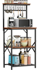 Furologee Rustic Brown Kitchen Bakers Rack with Hutch & 4-Tier Storage Furologee