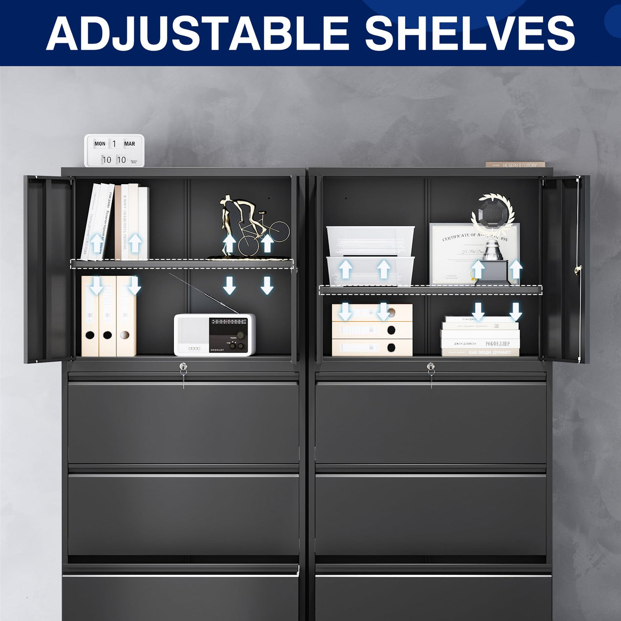 Yizosh Metal Storage Cabinet with 3 Drawers - 71" Steel Lockable File Cabinet for Home Office, Locking Cabinet with 2 Doors and 1 Shelves for Living Room, Pantry, Gym, Commercial Storage Yizosh