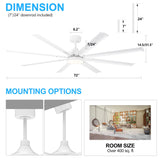 72 inch Ceiling Fans with Lights, Large White Industrial Ceiling Fan with LED and Remote Control, 6 Speeds Reversible DC Motor and 8 Blades Ceiling Fan for Indoor/Outdoor Patio Bedroom Living Room Breezary