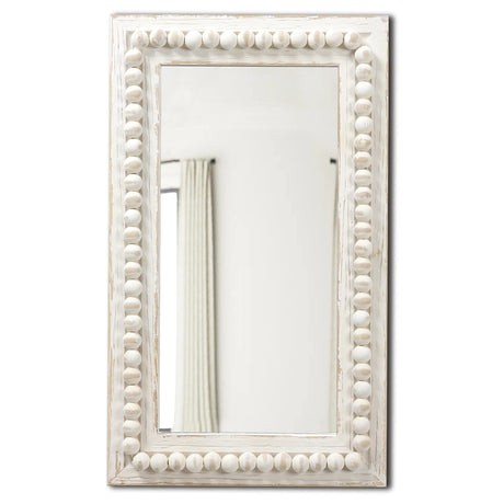 Sintosin Farmhouse Mirrors for Wall Decor with Beaded Border 24 Inches, Hanging Distressed White Bathroom Mirrors for Vanity, Rustic Wood Framed Rectangular Wall Mirrors Decorative Sintosin